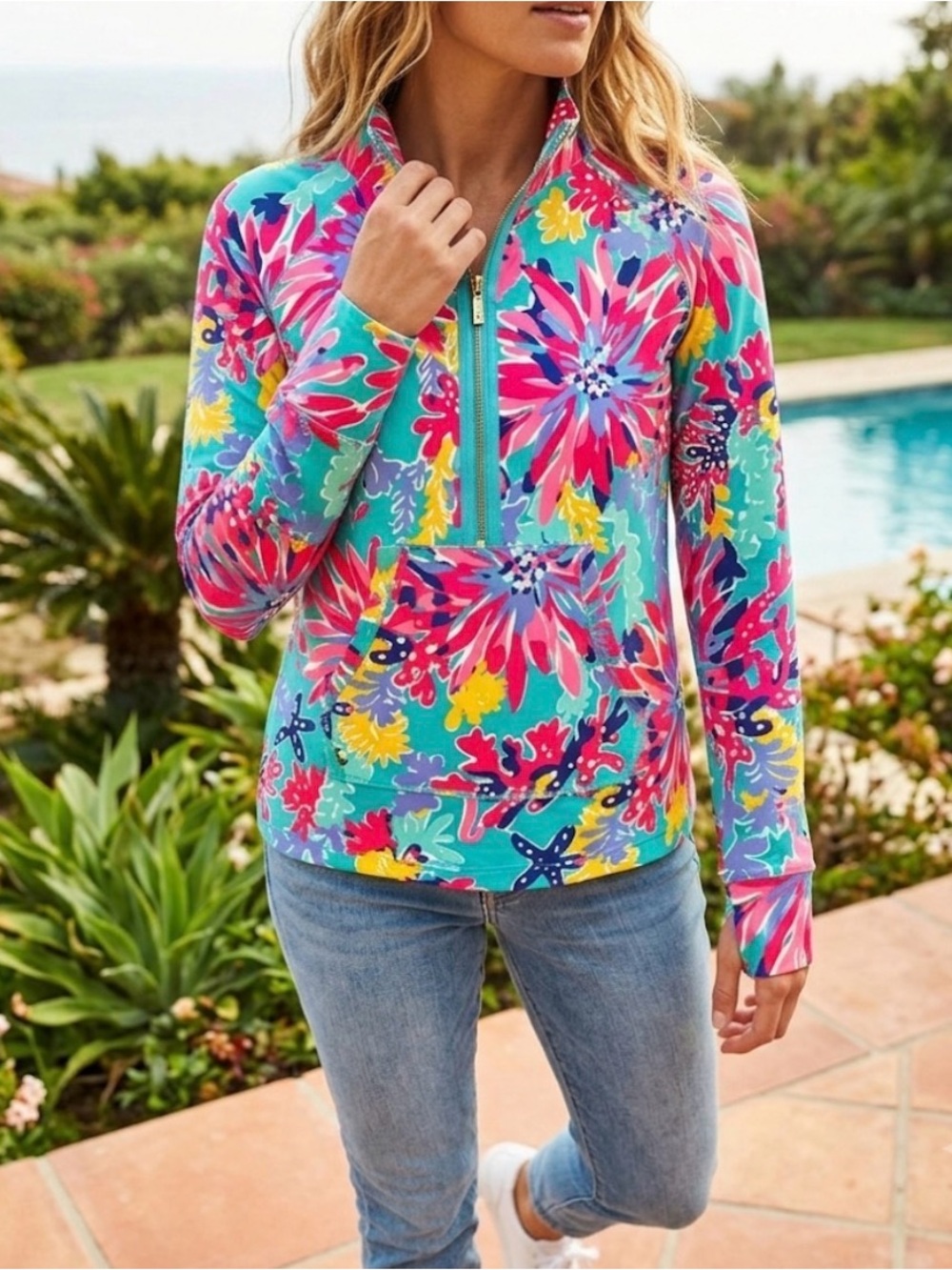 Lilly Pulitzer Women’s 1/2 Zip Sea Coral Pullover Size Small